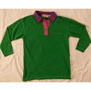 Vtg Diane Von Furstenberg 3/4 Sleeve Polo Green Purple Pink Womens Size Medium